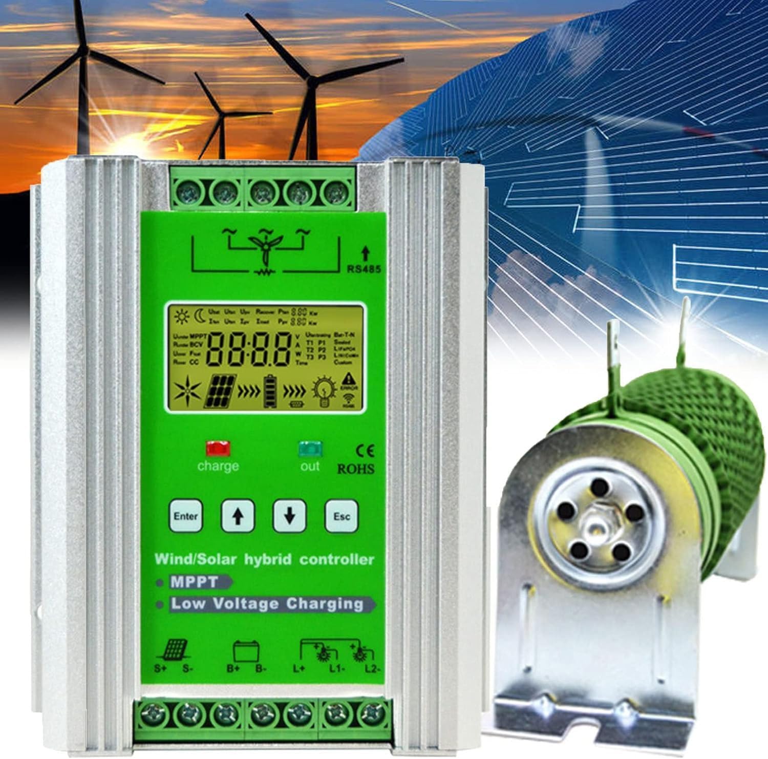 Wind Solar Hybrid Charge Controller 3000W-12000W, 12V/24V/48V Auto Switch Regulator for Wind Turbine Generator Charger, Renewable Energy Controller (12000w 24V/48V)