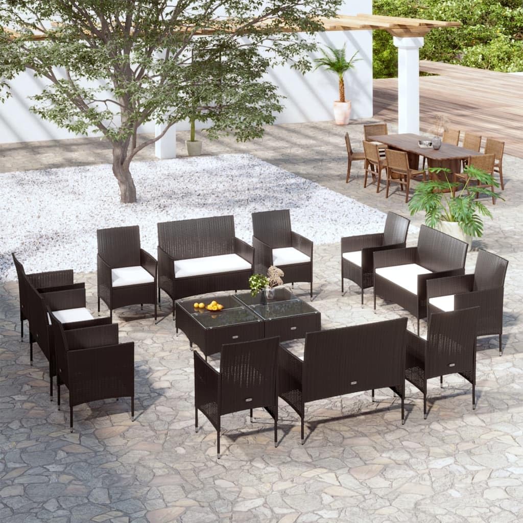 16 Piece Patio Lounge Set with Cushions Poly Rattan Black,Rattan Patio Lounge Set with Comfortable Cushions for Outdoor Use Patio Furniture Sets, Outdoor Furniture Sets