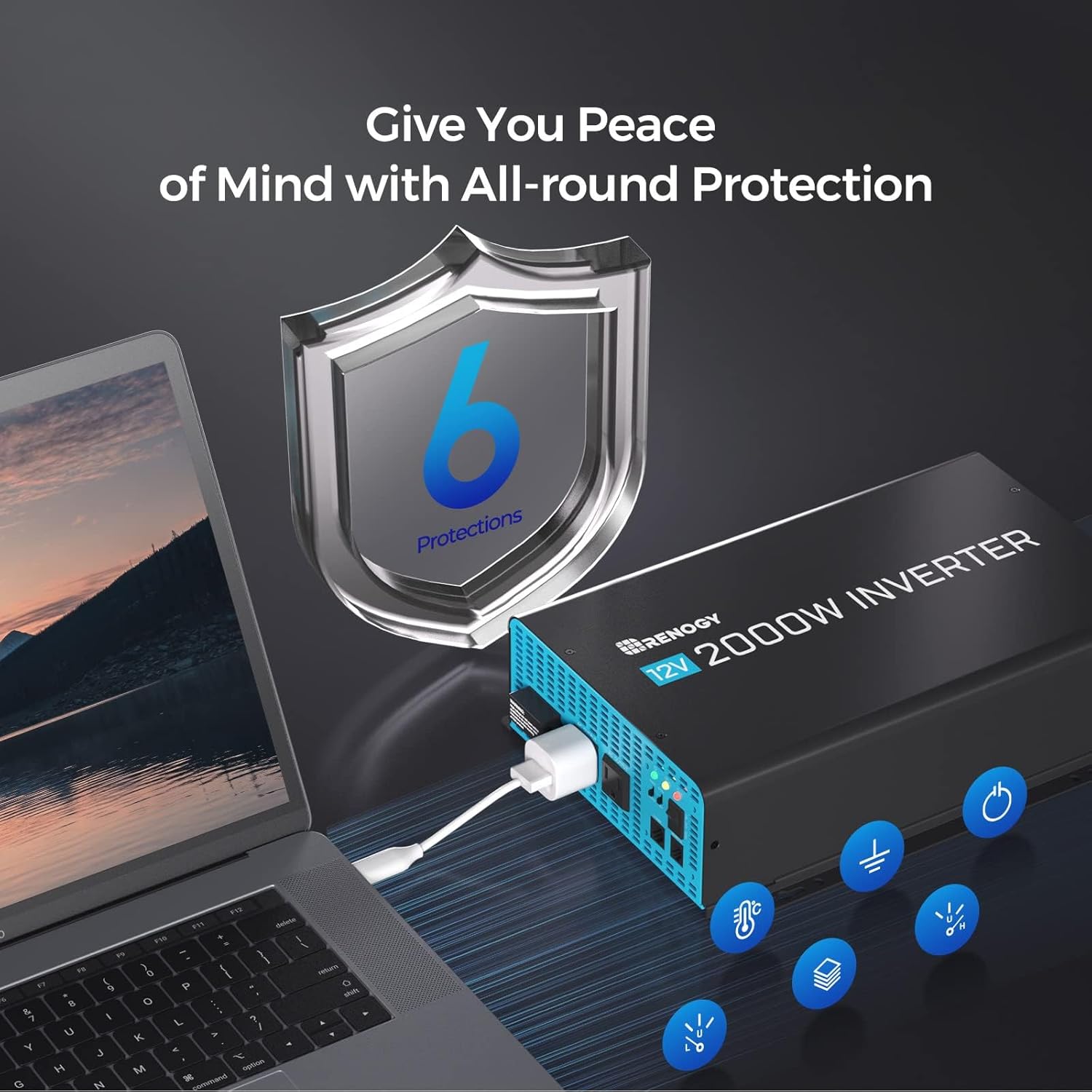 Renogy 12V 2000W Pure Sine Wave Inverter Bundle with Transfer Switch