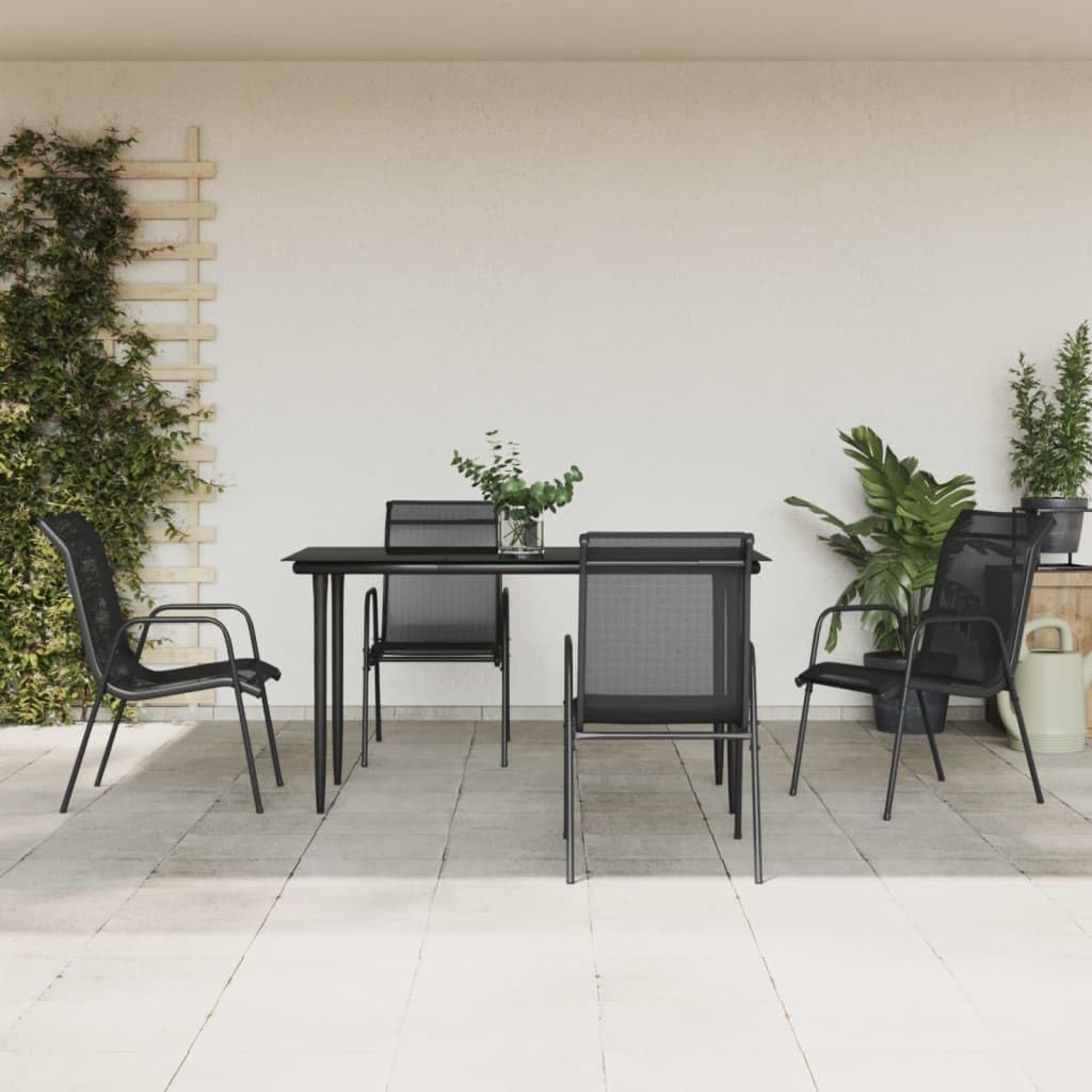 5 Piece Patio Dining Set Black Steel and Textilene,Elegant Garden Dining Set: Sturdy and Comfortable for Outdoor Gatherings Furniture Sets for Patio, Lawn & Garden