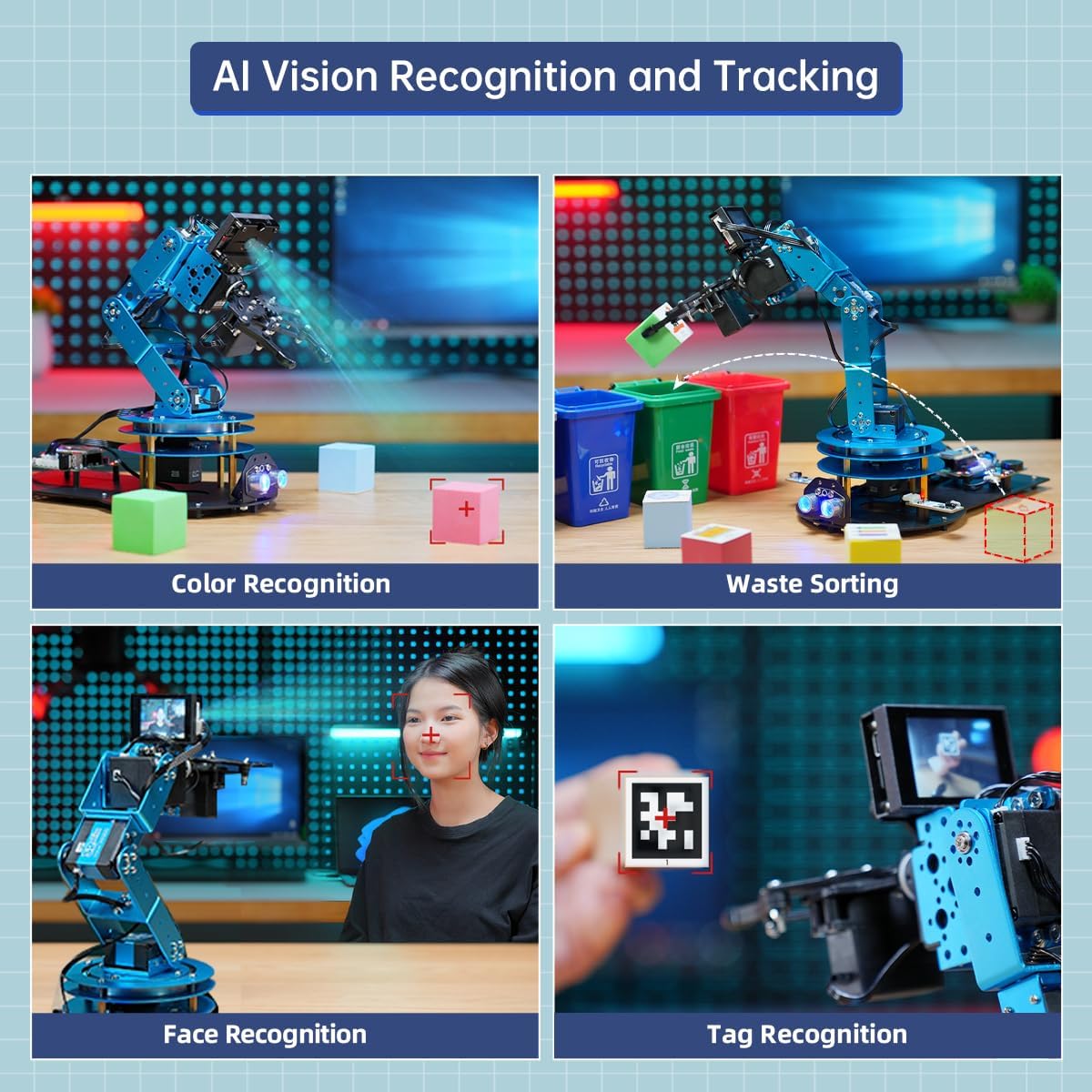 Robotic Arm for Arduino AI Vision Voice Interaction 6DOF Serial Bus Servo Smart Robot Arm, STEM Project Educational Robot & Engineering Kits, Science/Coding/Programming Set, LeArm AI Intermediate Kit