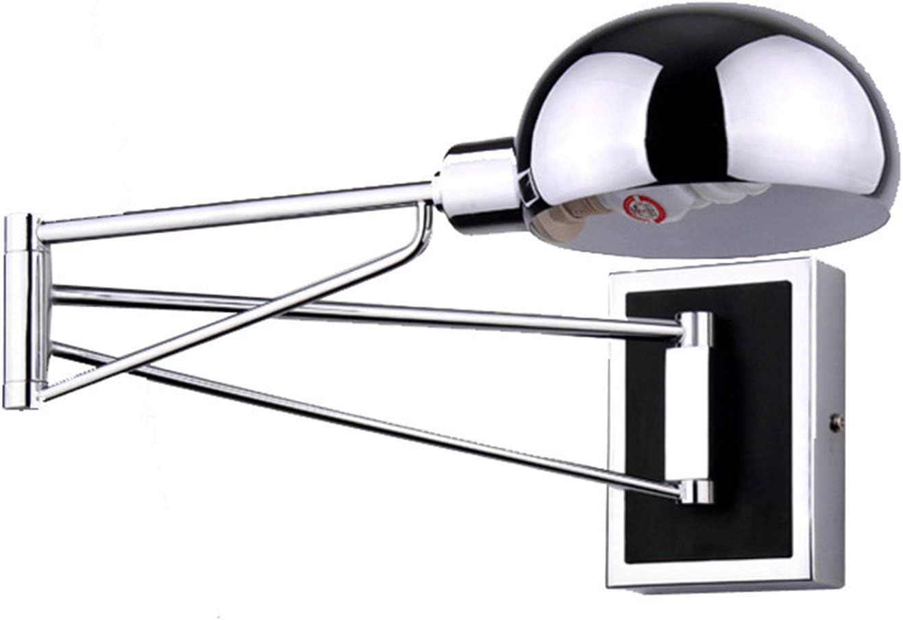 Wall Lamp Chrome, Swing Arm Wall Lights with Switch, Industrial Retro Wall Sconce Lighting Fixture E27 Base for Home Hotel Corridor