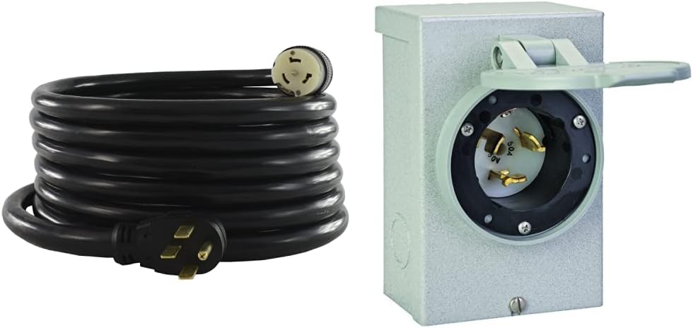 Conntek 1450SS2-25 50 Amp Generator Power Cord (25 Feet) + Reliance Controls PB50 50-Amp NEMA 3R Power Inlet Box