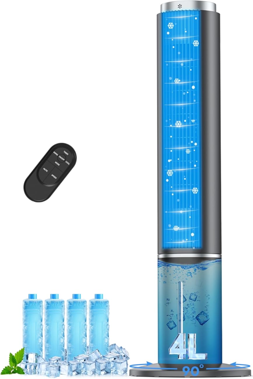 42 INCH Windowless Portable Air Conditioners w/4 Modes & 3 Speeds, 1-Gal Tank for 15H Cooling, 12H Timer, Swamp Cooler Air Conditioner No Window Needed, 90° Oscillating AC Unit for Bedroom