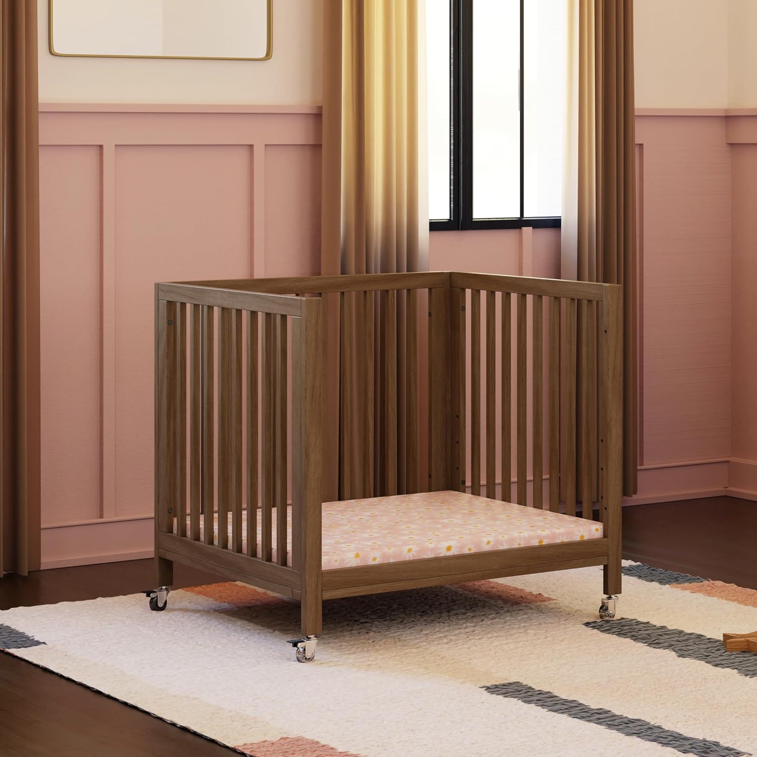 Babyletto Rolli All-Stages® Midi Crib Conversion Kit in Natural Walnut, Greenguard Gold Certified, FSC Certified, Portable & Adjustable with Pad Included