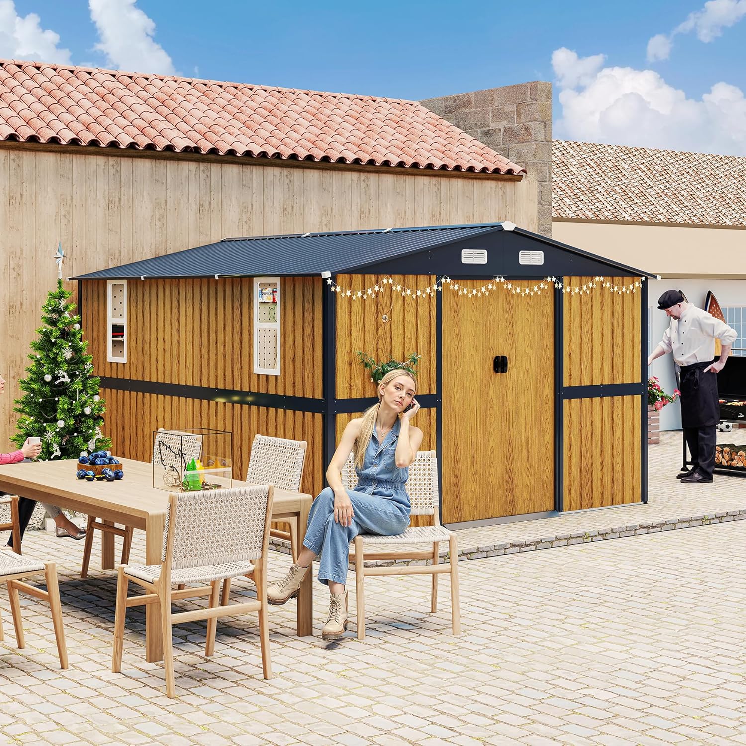 LifeSky 10x12 FT Outdoor Storage Shed: Metal Garden Shed with Lockable Doors & Windows - Secure Backyard Chicken Coop for Urban Poultry Keepers & Tool Storage