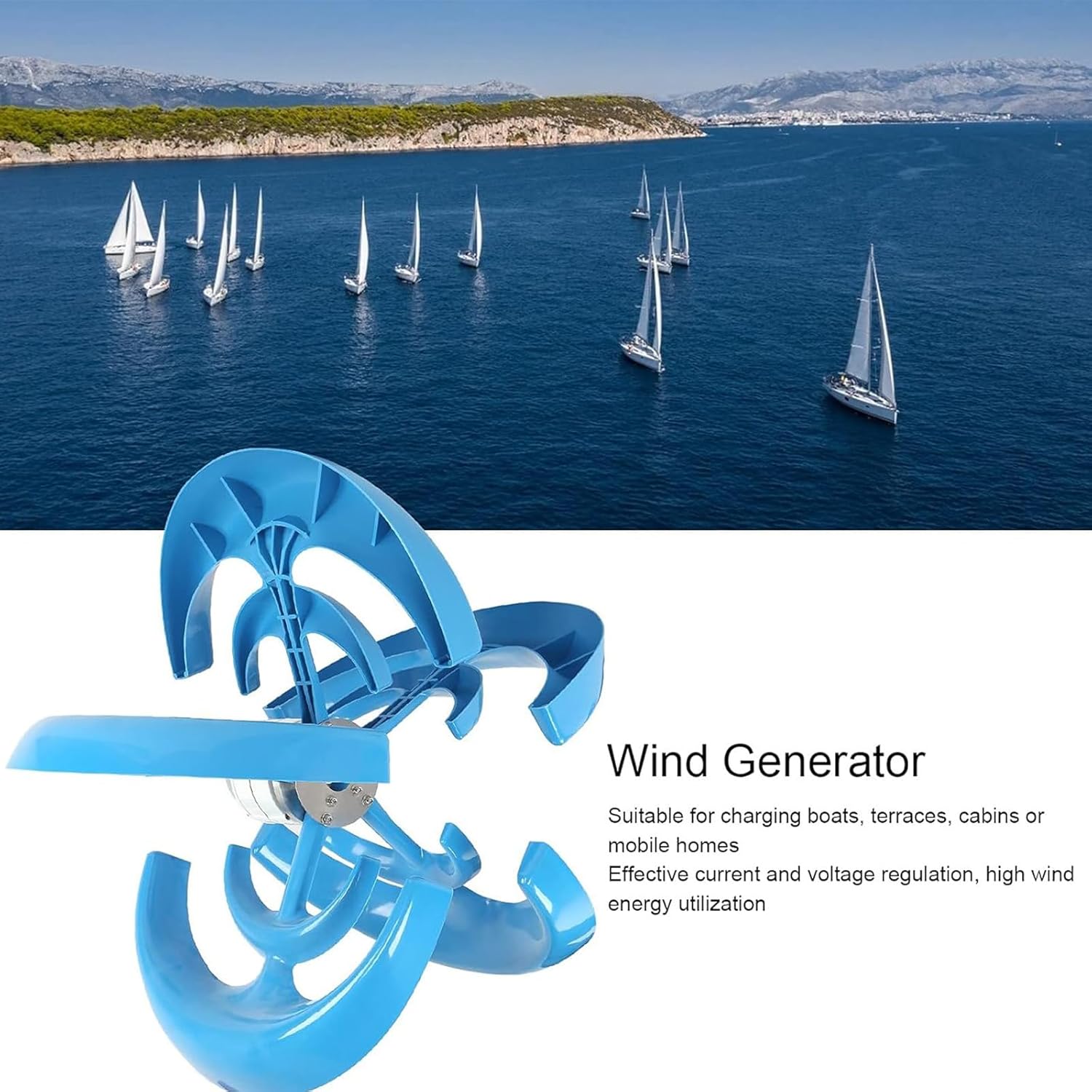 Wind Turbine 5 Blade Wind Vertical Axis Generator Blue Electricity Producer Equipment for Boats Terraces Cabins Or Mobile Houses Charging(Size:300W)