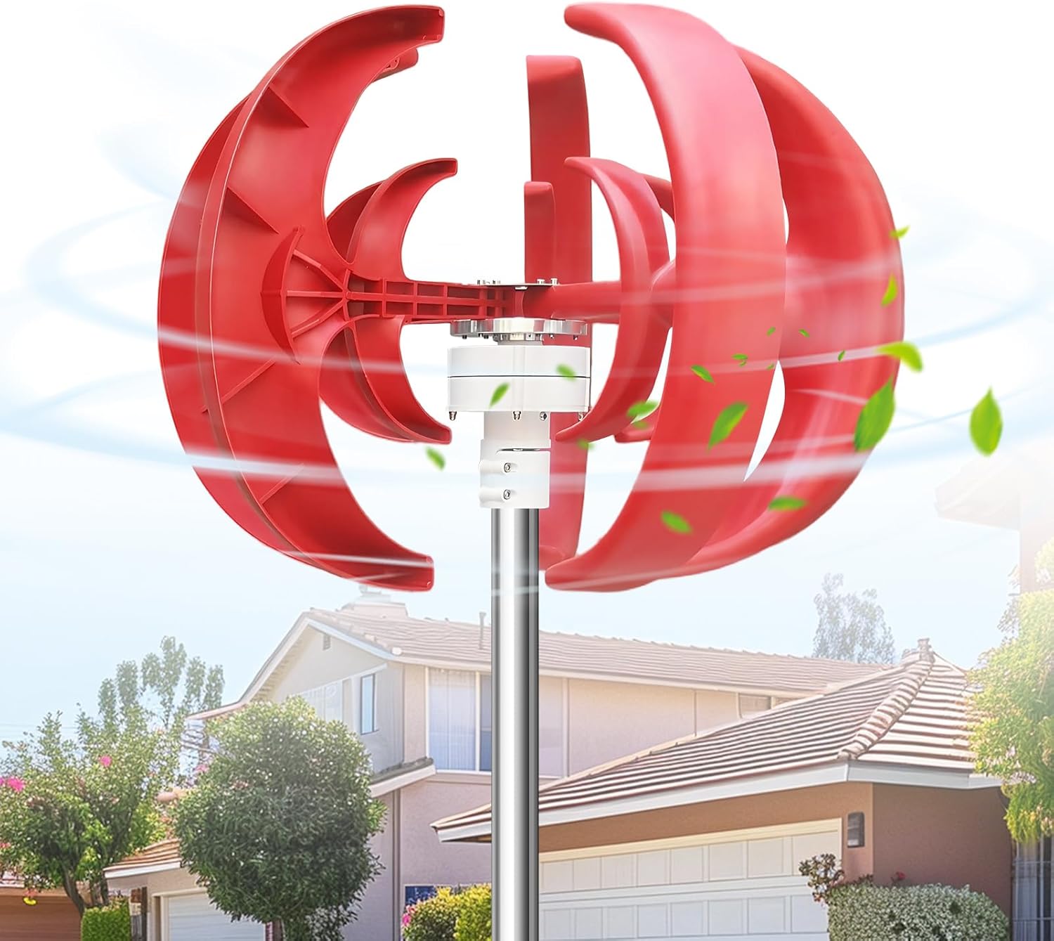 12V Vertical Axis Wind Turbine, Efficient Renewable Energy Generator, Quiet 5-Blade Lantern Design with Built-in Controller, Off-Grid Charging for RVs Cabins Boats Fishing Vessels