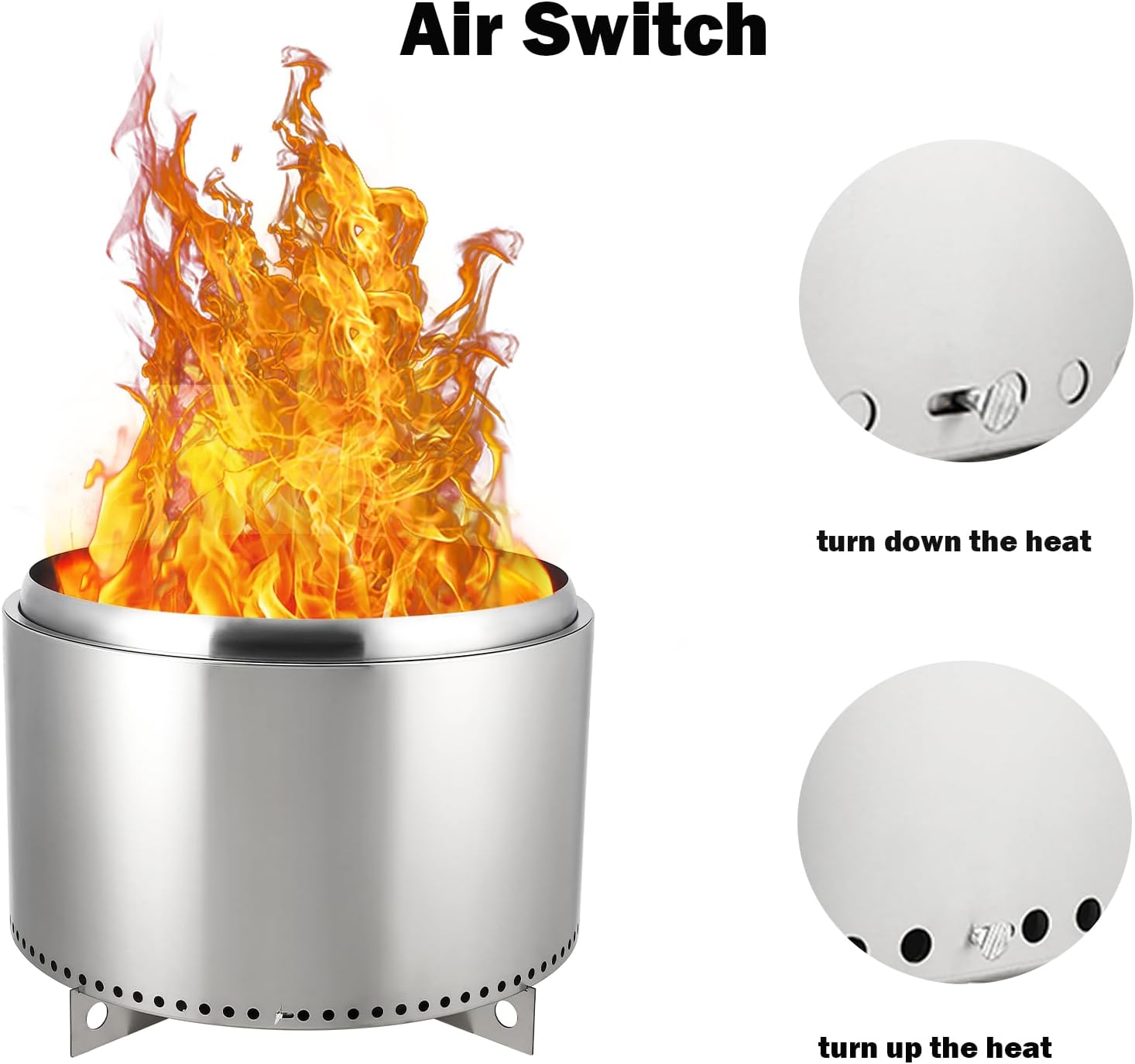 27 Inch Smokeless Fire Pit Outside, Large Stainless Steel Fire Pit with Removable Stand and Ash Pan, Portable Outdoor Fireplace, Perfect for Bonfire, Camping, Picnic, Family Gatherings