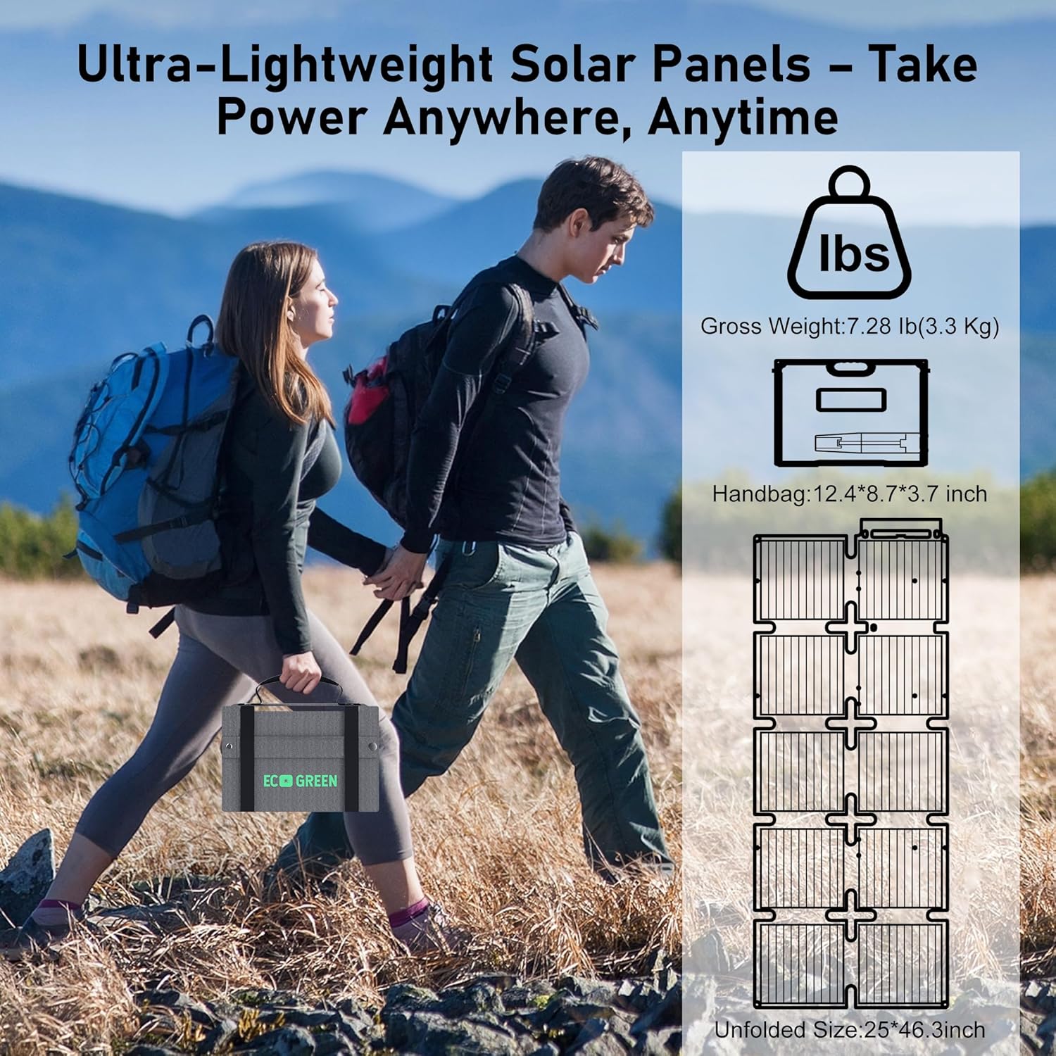 Portable Solar Panel 100W, Monocrystalline 24.8% High Efficiency Foldable Solar Panel, Panel Solar Kit IP65 Waterproof for Camping RV Backpacking Outdoor Use