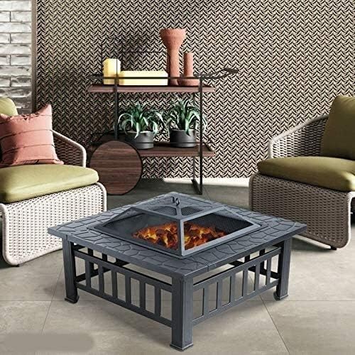 Outdoor Fire Pit 32in Outdoor Fire Pit Metal Square Firepit Wood Burning Backyard Patio Garden Beaches Camping Picnic Bonfire Stove