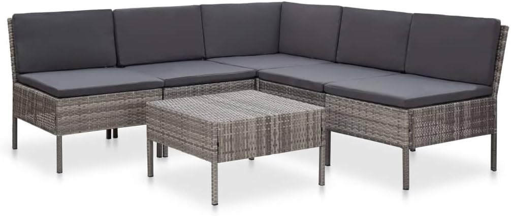 6 Piece Patio Lounge Set with Cushions Poly Rattan Gray,Modular Rattan Lounge Set: for Relaxing Outdoor Spaces Furniture Sets for Patio, Lawn & Garden