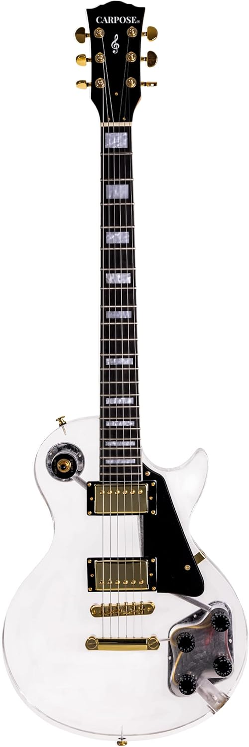 Solid Body Electric Guitar,6 Strings,Right Handed,HH Pickups,22 Frets,Organic Glass Body,Transparent