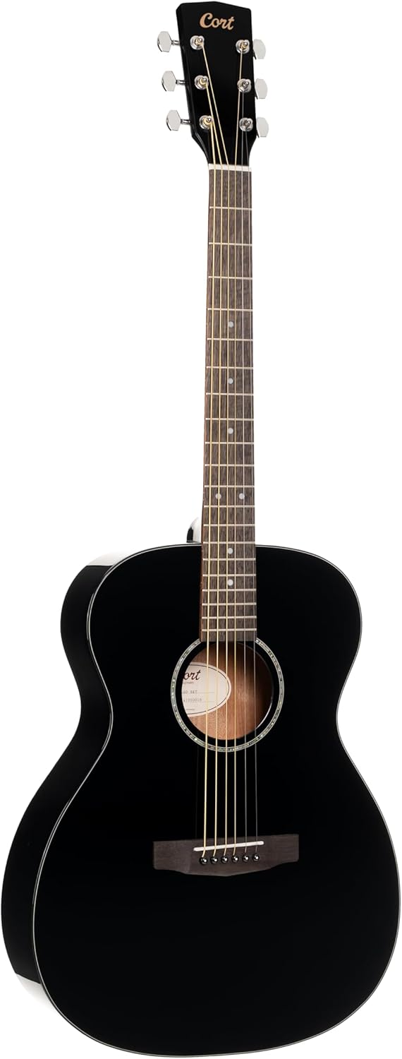 Cort L60BK Luce 60 OM Solid Top Acoustic Guitar, Black Gloss