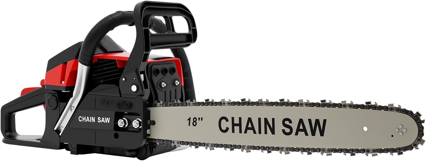 18 Inch Gas Powered Chainsaw 58CC 2 Stroke Gas Chain Saws Self-reset Manual Start Single Cylinder Handheld Gasoline Chainsaw with CDI Air-cooled for Forest Felling Tree Pruning