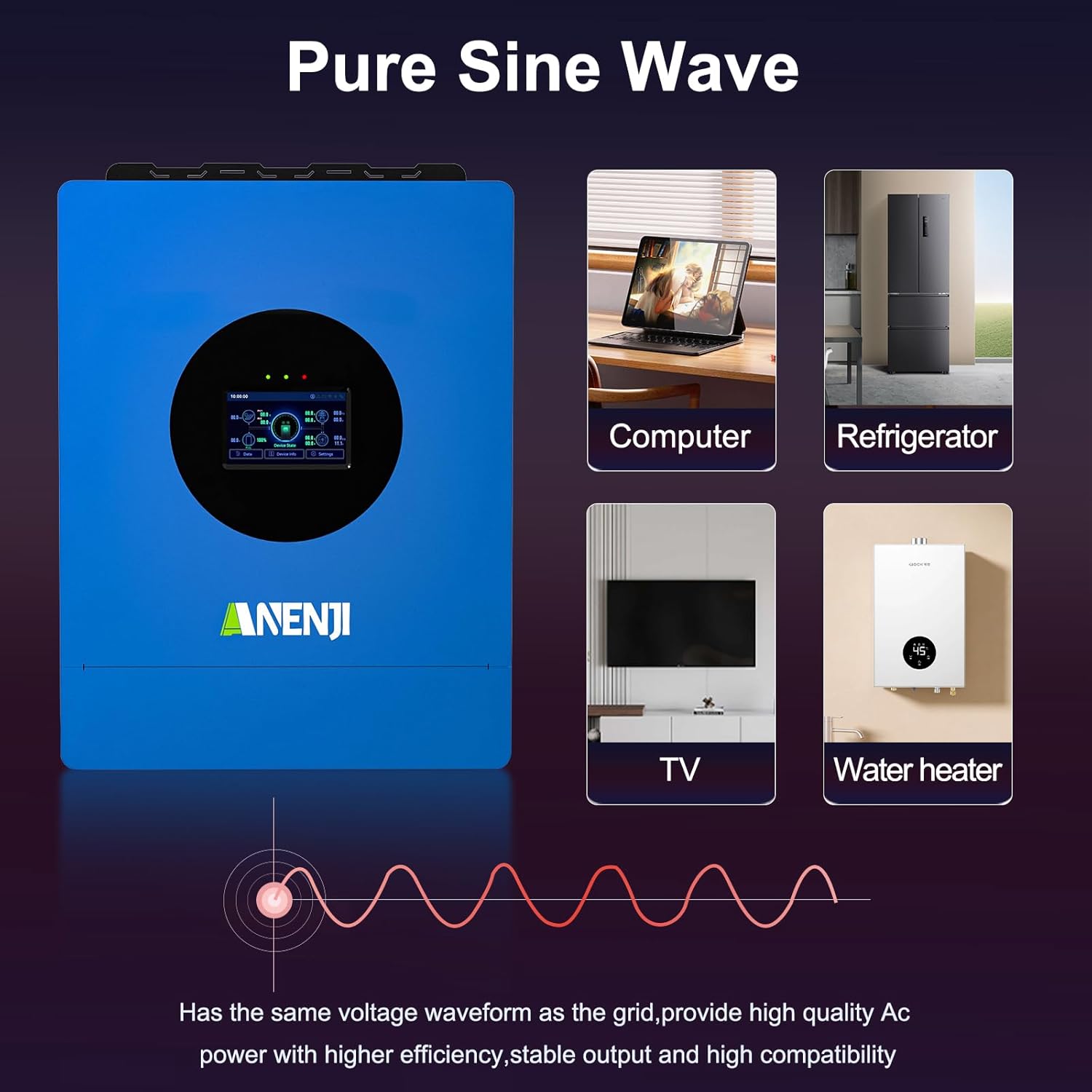 Hybrid Solar Inverter 6KW 48V Split Phase 120V Dual MPPT Charger Parallel,Max PV Charging Current 120A,Max. PV Input 9KW 500VDC, Support 6 Units Parallel for Lead Acid, Li, Batteryless Run