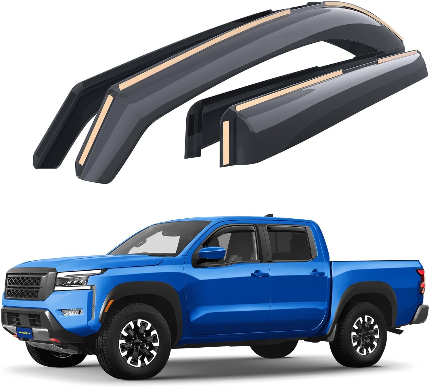 Goodyear Shatterproof in-Channel Window Deflectors for Nissan Frontier 2022-2026 Crew Cab, Rain Guards, Window Visors for Cars, Vent Deflector, Car Accessories, 4 pcs - GY007865