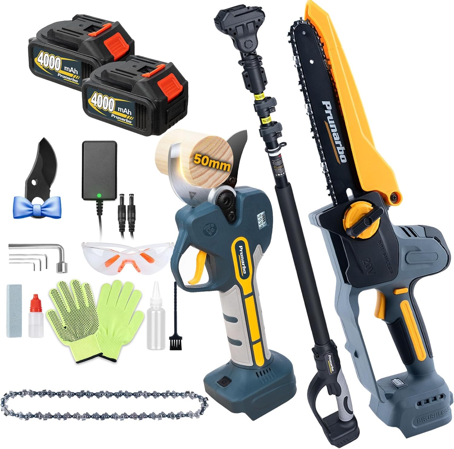 3-in-1 Pole Saw & Pruning Shears Combo Kit, 8 Inch Mini Electric Chainsaw for Tree Trimming, 50mm Battery Powered Pruner with Extension Pole, Compatible with Makita 18V Batteries