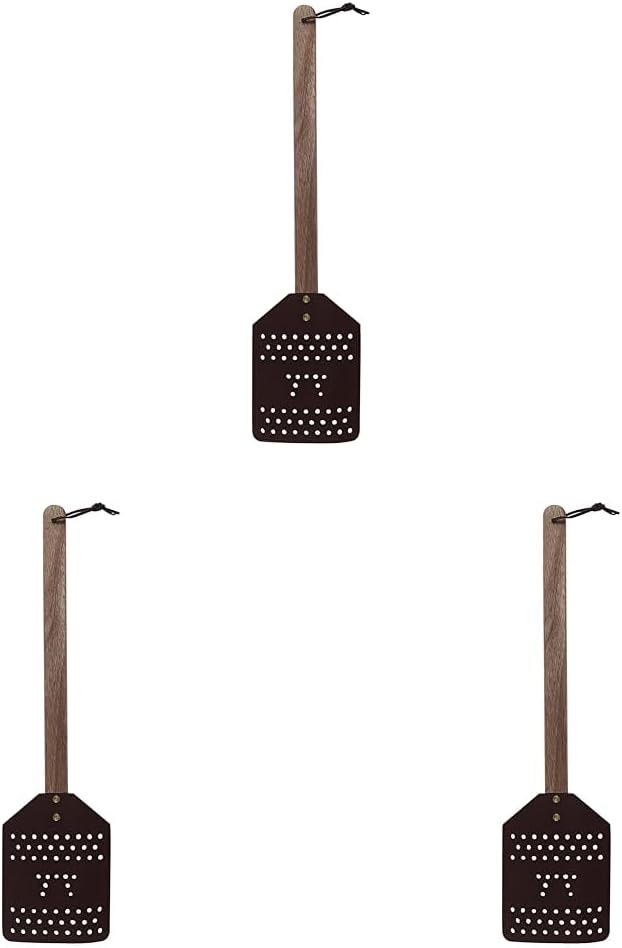 Outset Acacia Wood and Leather Heavy Duty, Extra Large Fly Swatter, Brown (Pack of 3)