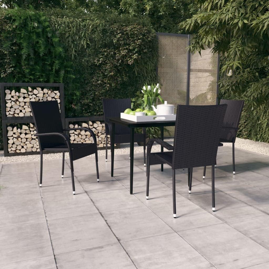 Furniture Sets 5 Piece Patio Dining Set Black,Maximize Outdoor Dining with Our Sturdy Patio Set: Black Rattan, Glass Top Table, PowderCoated Steel Garden Conversation Sets