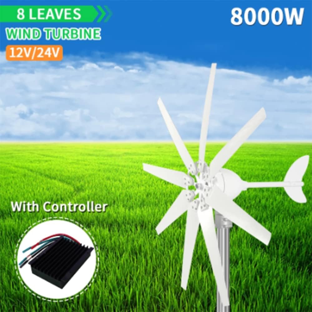 8000W Wind Turbine Generator W/Charge Controller Kit 12/24V 8 Blades for Home Garden Use Low Noise