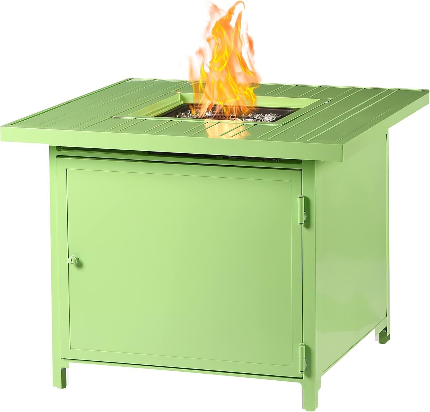 Square 32 in. x 32 in. Aluminum Propane Fire Pit Table with Glass Beads, Two Covers, Lid, 37,000 BTUs in Green Finish