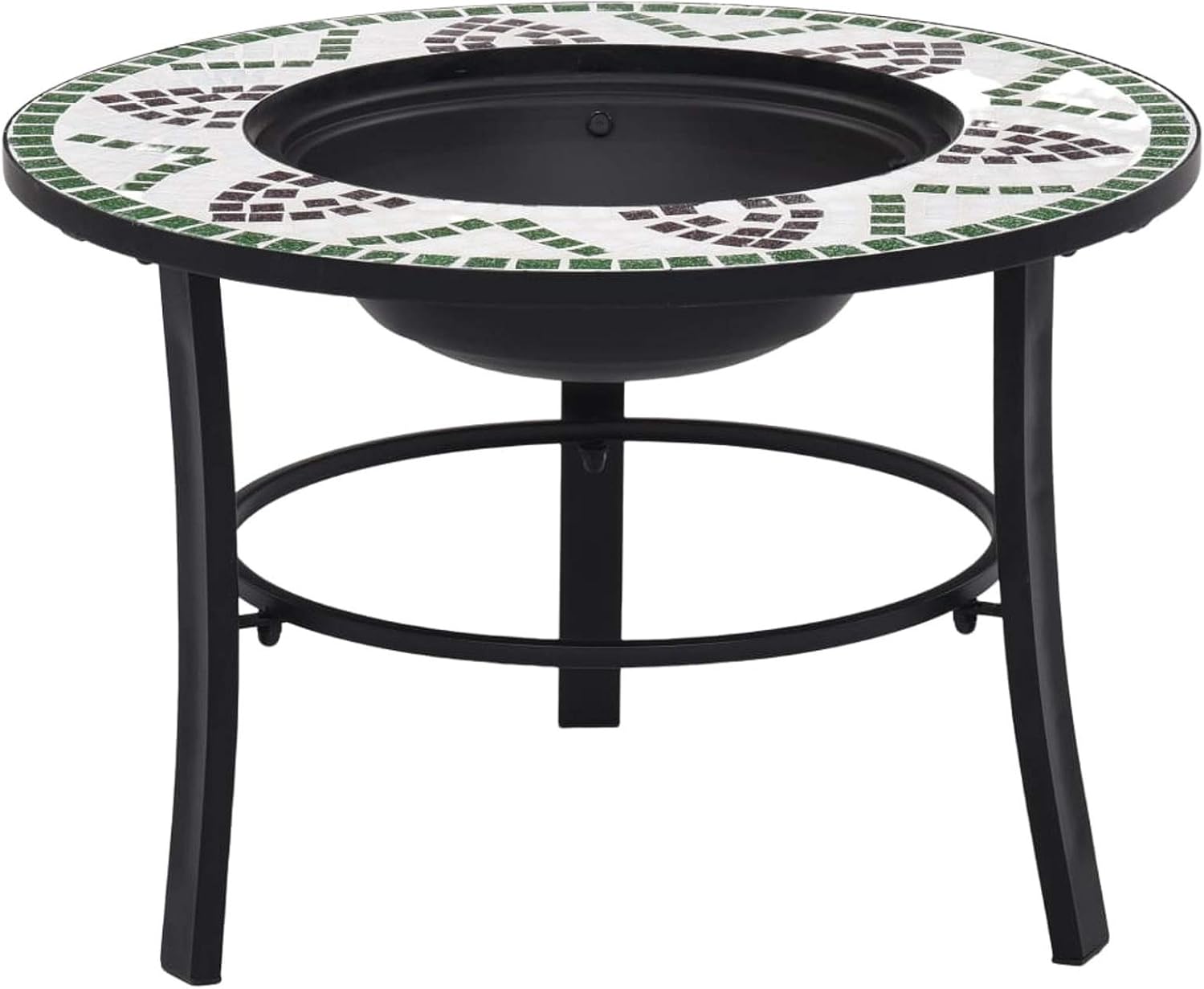 Mosaic Fire Pit, Green Ceramic 26.8 Inch Steel Fire Bowl with Tabletop and Grid, for Garden and Patio Warmth and BBQ