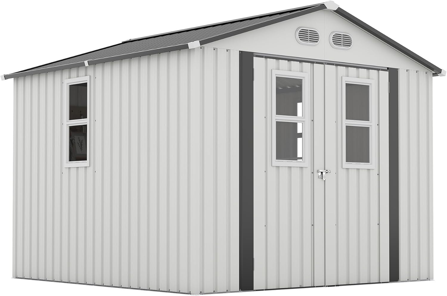 Outdoor Storage Shed 8x8 – Durable Iron Structure, Protective Film, Daylight Windows, Lockable Doors, Two Selectable Colors