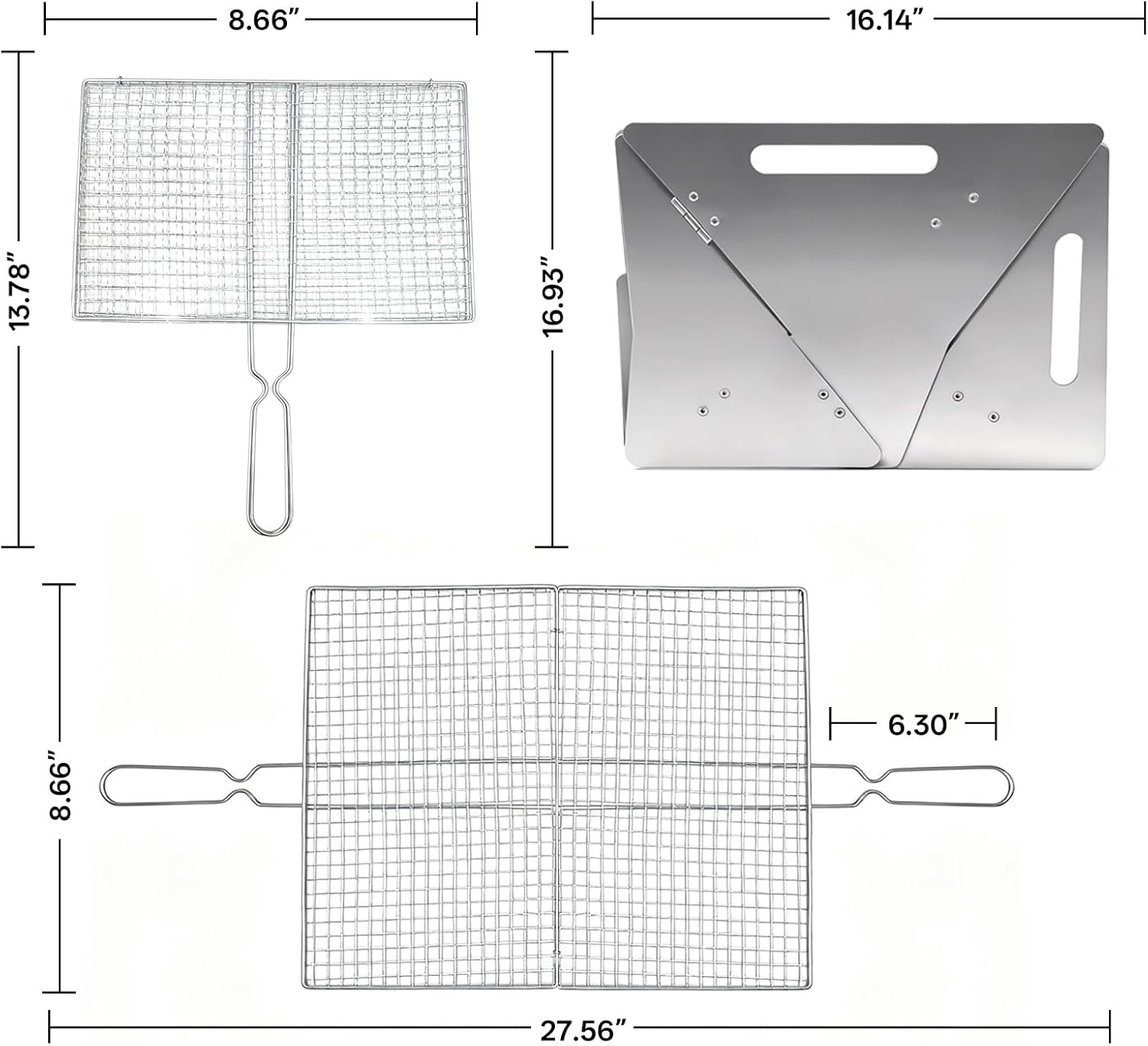 Foldable Portable Fire Pit - Stainless Steel Camping Fire Bowl with 304 Steel Grill Net & Heat-Resistant Gloves - Compact Bonfire Pit for Outdoor BBQ, Patio, Garden & Camping, 16.54 Inch
