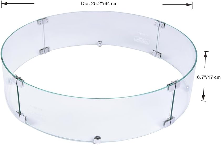 Elementi Plus Glass Wind Screen Outdoor Firepit Bowl Wind Guard Round Clear Fire Pit Glass Guard Fireplace Screen Tempered Glass Wind Shield Firepit Accessories - 25.4 x 25.4 Inches