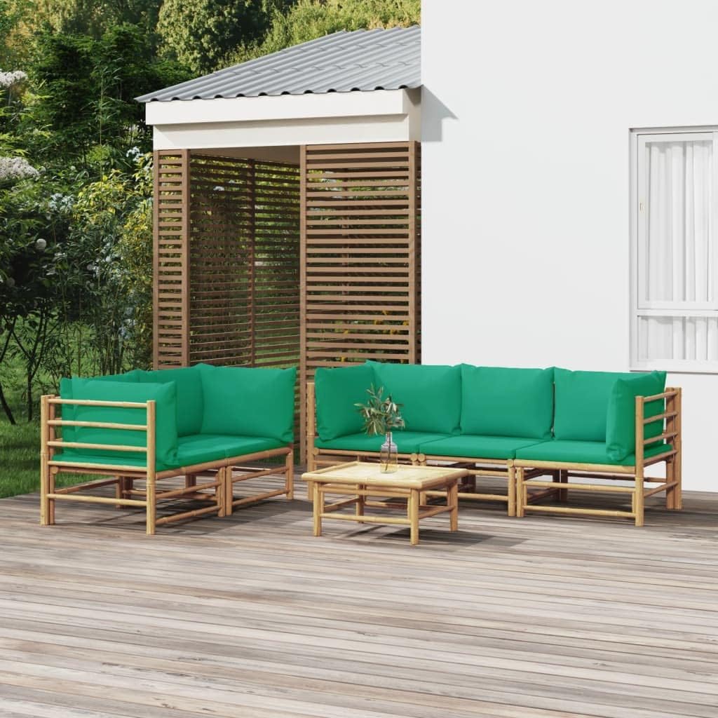 6 Piece Patio Lounge Set with Green Cushions Bamboo,Bamboo Patio Lounge Set: Comfortable and Stylish for Outdoor Relaxation Outdoor Furniture Sets, Patio Furniture