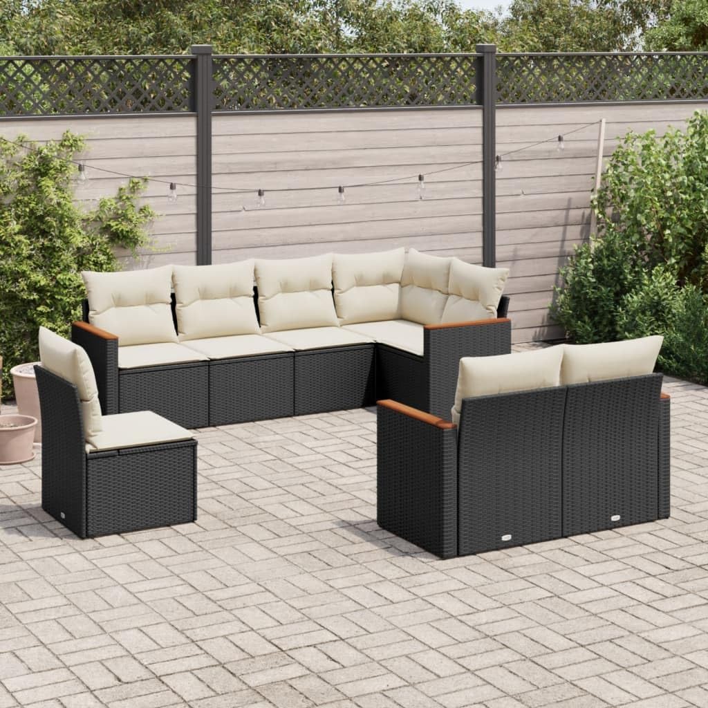 8-Piece Modular Garden Sofa Set in Black and Cream White, Outdoor Patio Furniture with Weather-Resistant Materials and Removable Covers, Includes Integrated Storage