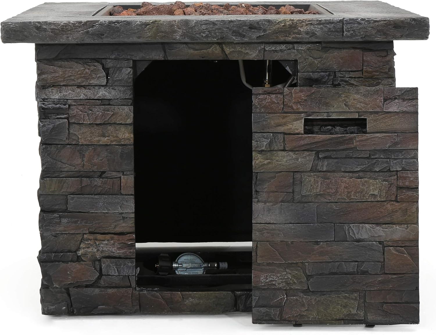 35 Inches Square Fire Pit, 40,000 Btu, Stone Gray – Outdoor Propane Gas Fire Pit with Lava Rocks, Patio, Backyard, and Deck Gatherings (1 Doors)