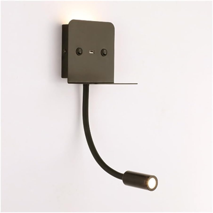 Modern LED Gooseneck Wall Lamp, Hardwired Reading Light with USB Charging Port, Modern Bedside Wall Sconce, for Bedroom, Study Room Lighting Fixtures(Warm Light)