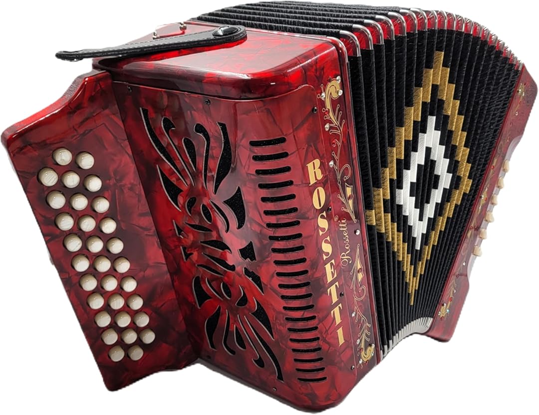 DIATONIC BUTTON ACORDEON RED GCF SOL 31/12 ACCORDION w CASE + STRAPs