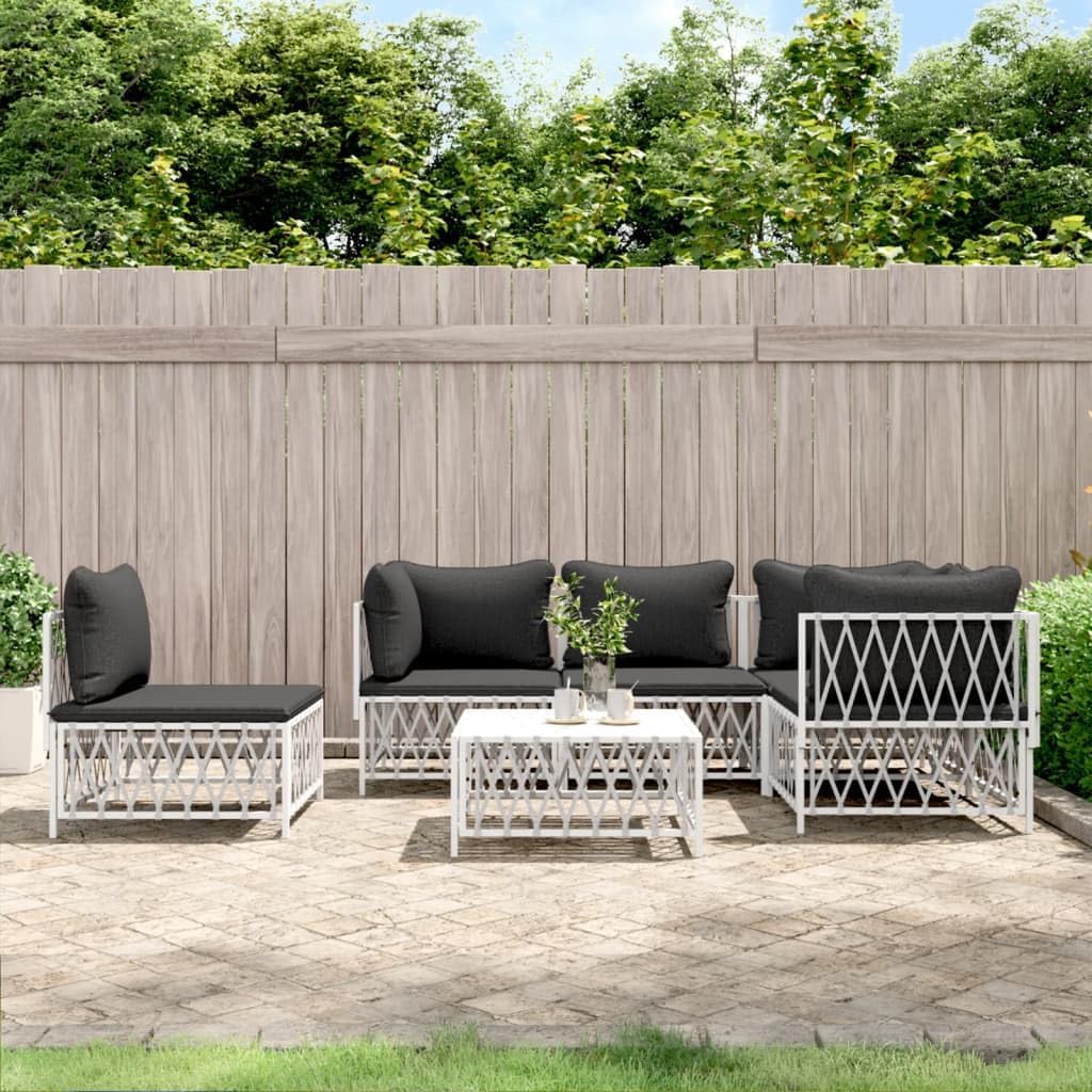 6 Piece Patio Lounge Set with Cushions White Steel,Comfortable Outdoor Patio Lounge Set with Woven Fabric and Sturdy Steel Frame Outdoor Furniture Sets, Patio Furniture