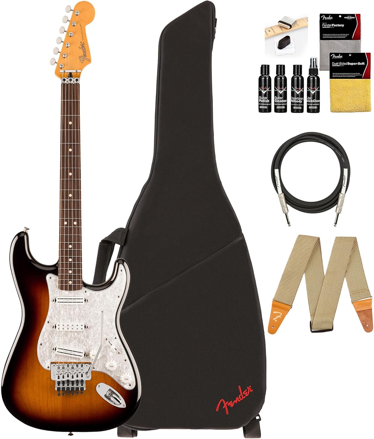Fender Dave Murray Stratocaster - 2-Color Sunburst Bundle with Deluxe Gig Bag, Cable, Strap and Guitar Cleaning Kit