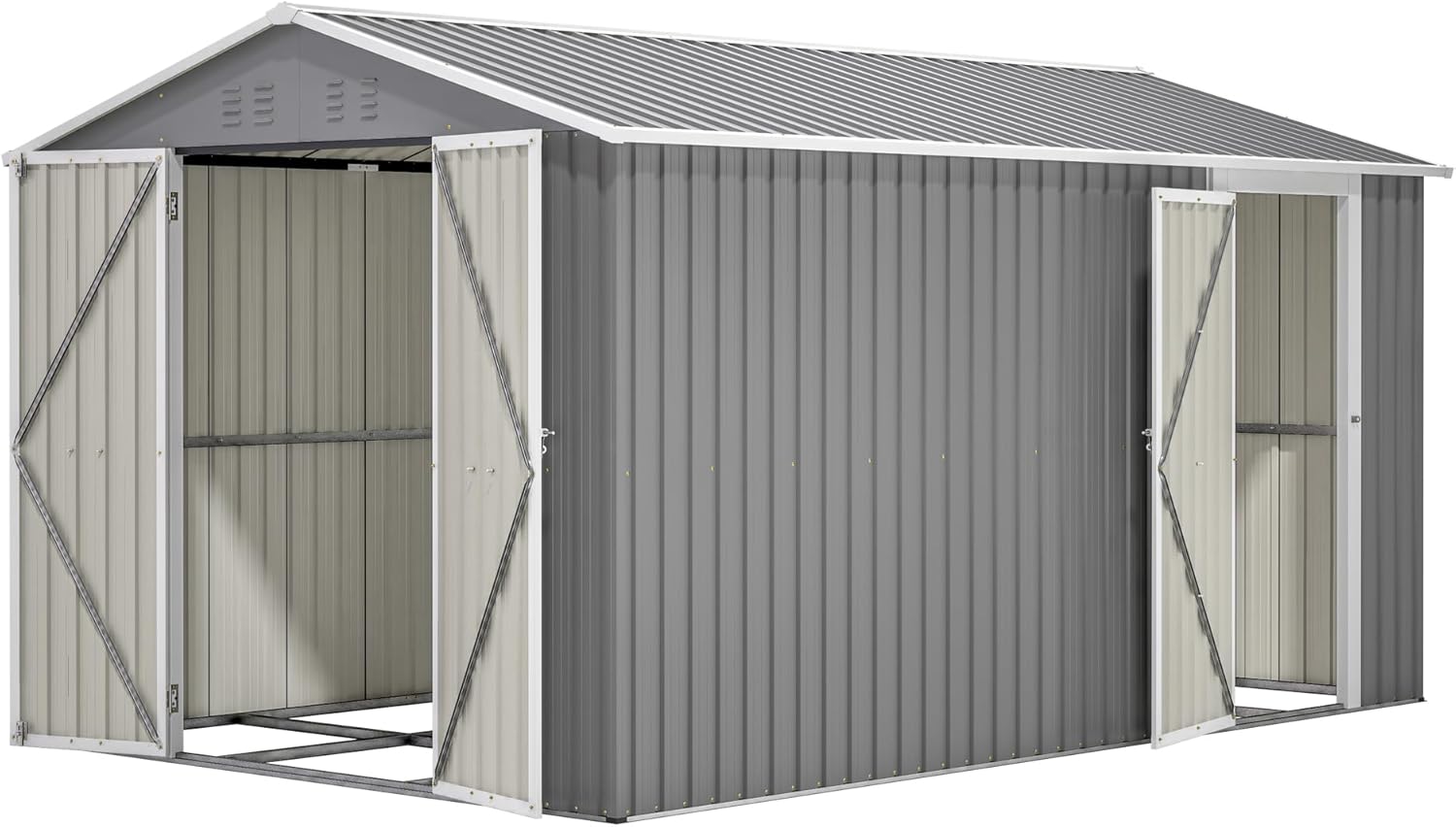 8x12 Ft Sheds & Outdoor Storage, Large Metal Outdoor Storage Shed with Floor Frame Large Heavy Duty Tool Storage She Shed with 2 Doors