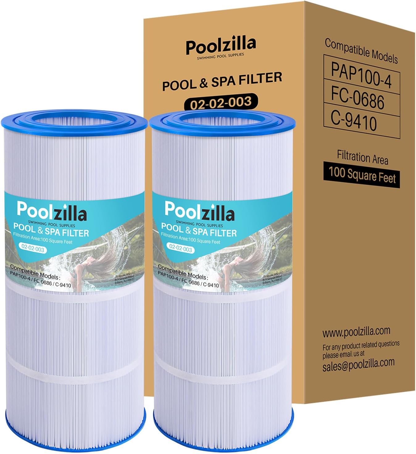 Poolzilla Replacement for Pool Filter Pentair CC100, CCRP100, PAP100, PAP100-4, Unicel C-9410, R173215, Filbur FC-0686, 59054200, 160316, 160354, SP100 Predator 100, (L x OD: 23 5/8” x 10 1/16”)
