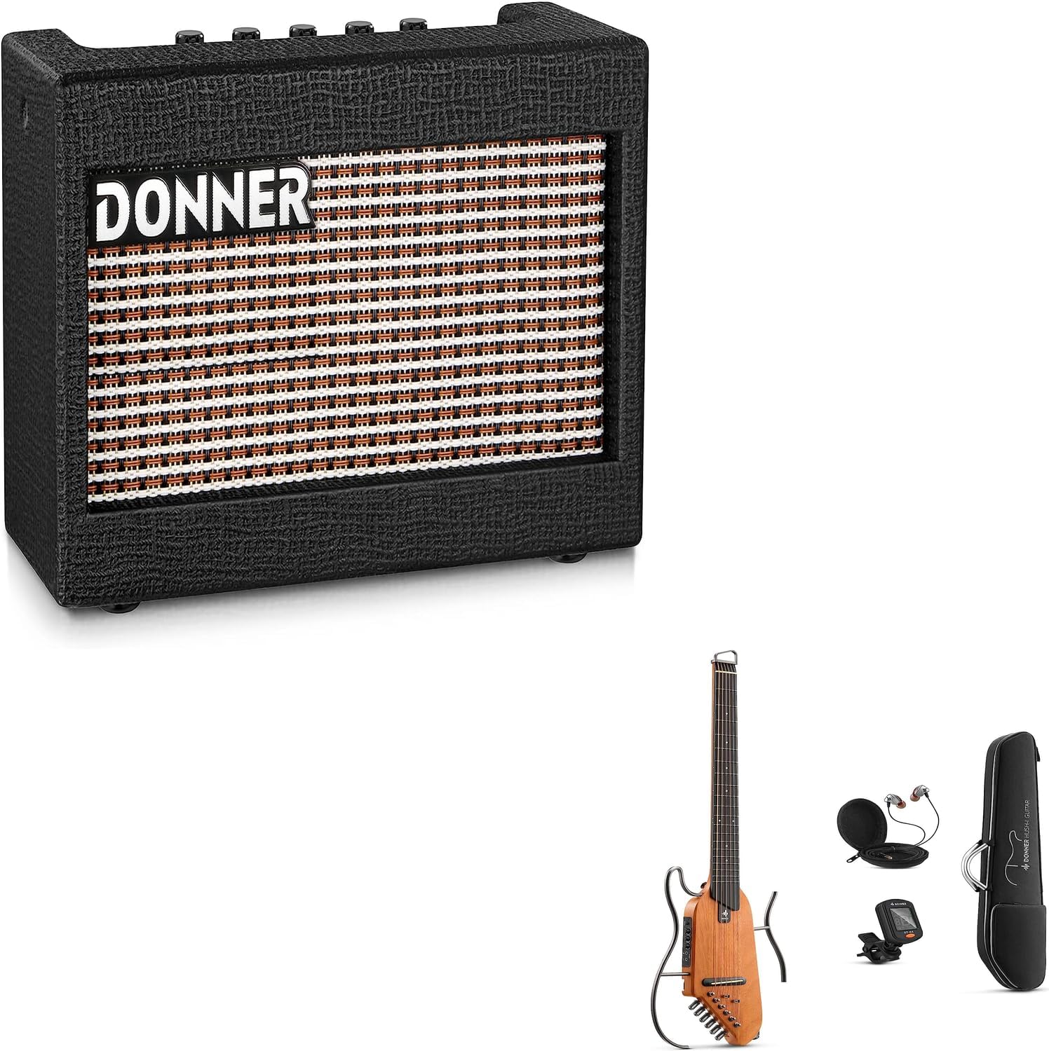 Portable Ultra-Light and Quiet Performance Headless Acoustic-Electric Guitar and Mini Electric Guitar Amp Wooden 3W Small Guitar Amplifier
