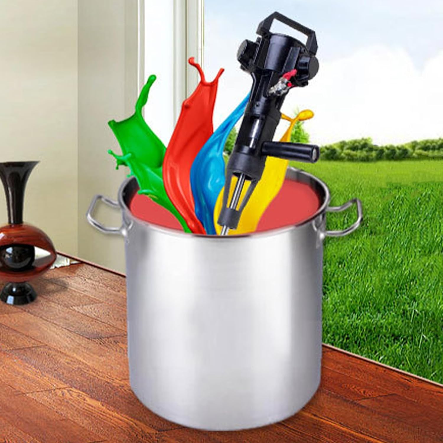 1/4HP 5 Gallon Pneumatic Paint Mixer Paint Stirring Machine with 4 Inch Mixing Impeller, Ink Dye Coating Liquid Mix Tool Tank Barrel Air Mixer