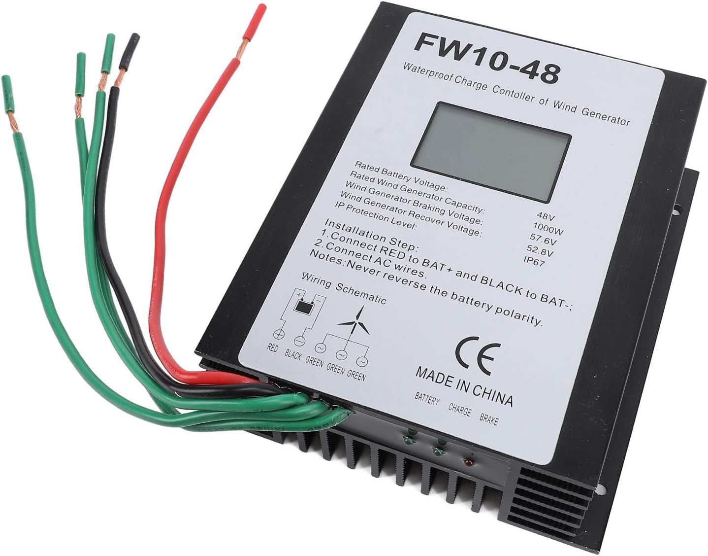 Pilipane MPPT Wind Turbine Charge Controller 48V IP67 Water Automatic Regulator for 1000W Wind Turbine Generator Aluminum Shell 15.1x13.3x5cm