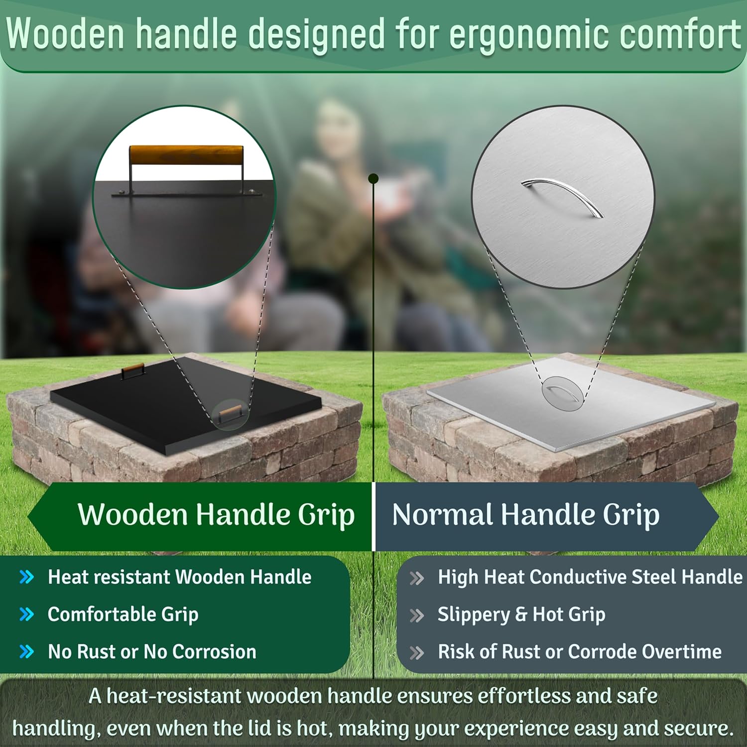 FEBTECH - Fire -Pit Lid - 38 x 38 Inch - Steel Fire-Pit - FirePit Cover Square - Drop-in Burner Pan Lid - 1.5 mm Thickness for Outdoor