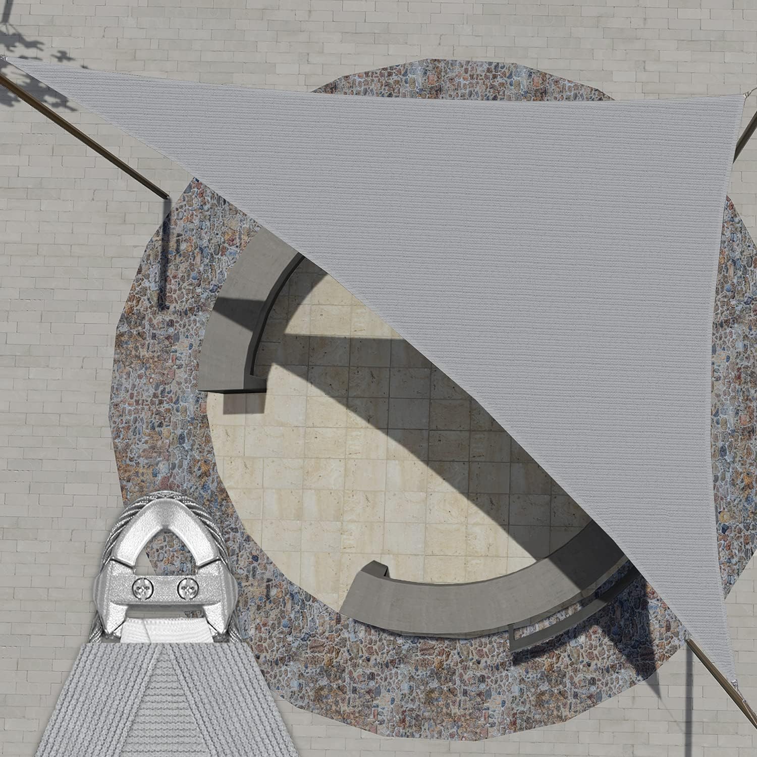 Patio Paradise 44' x 48' x 65.1' Triangle Super Ring Sun Shade Sail Light Gray, Large Shade Canopy Outdoor Heavy Duty Strengthen UV Block Fabric A-Ring Metal Spring Reinforcement - Customized