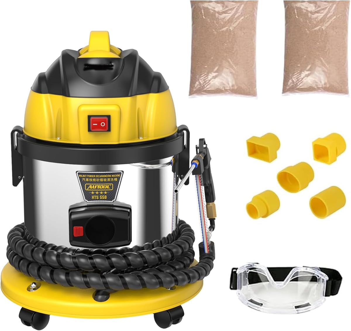 Walnut Blasting Cleaner Machine, with 2KG Walnut Sand & 5 Pcs Adapters Automotive Engine System Intake Pipe Exhaust Valve Cleaning Machine, 1200W 110V/220V Carbon Remover