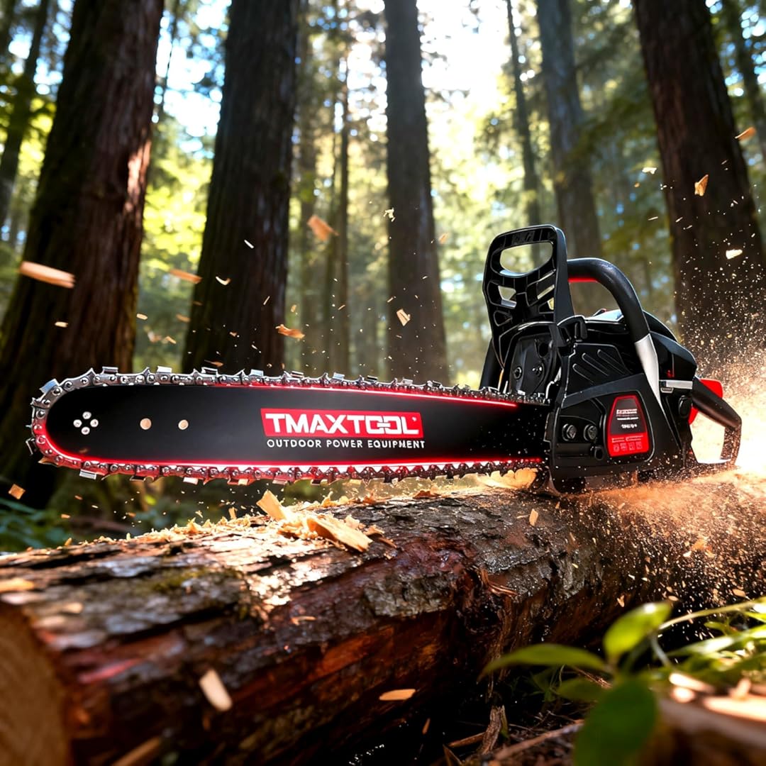 Updated Gas Chainsaw, 62cc 20 Inch Gas Powered Chain Saw, Easy-Start & Pro Safety, 2-Stroke Petrol Saw for Cutting Wood Outdoor Home Farm Use, Black, 3.5-HP