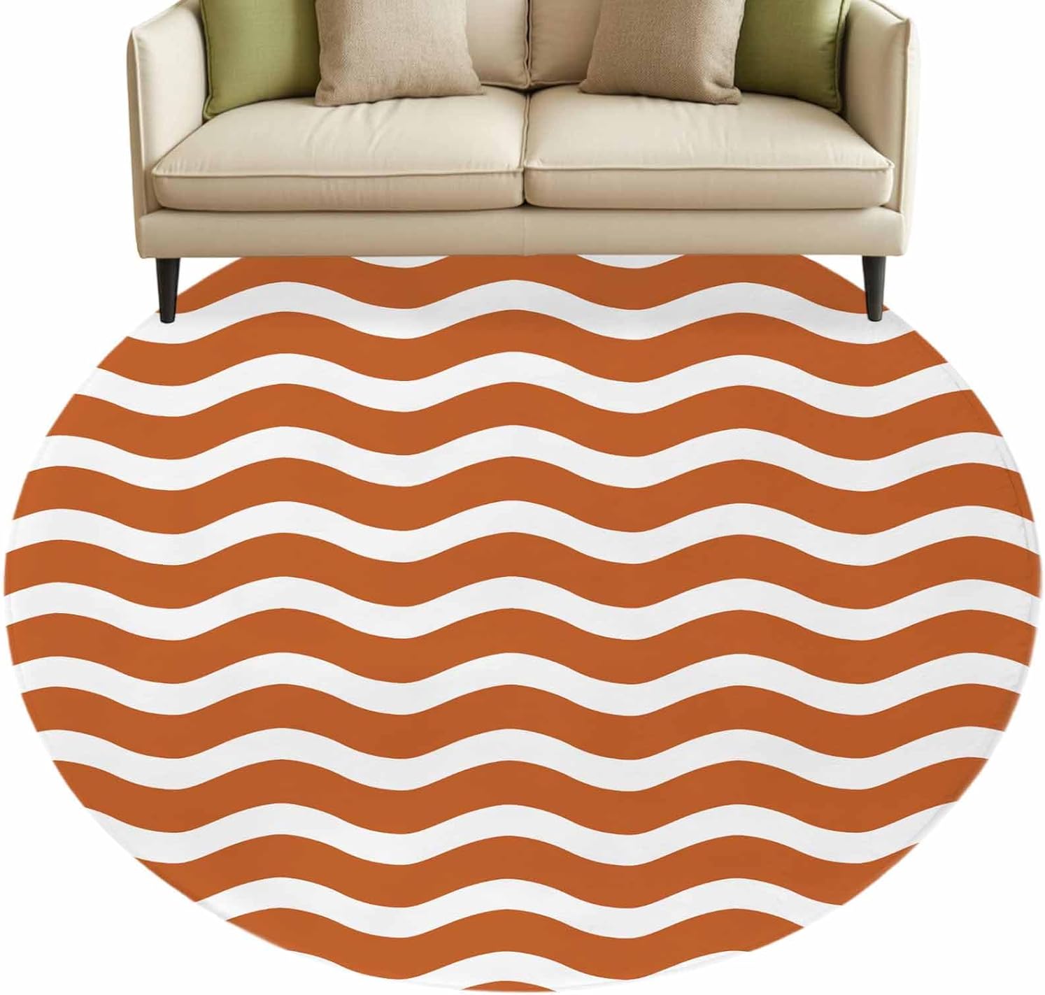 Roung Area Rug Fluffy Carpet,7ft Minimalist Art Orange Stripe Soft Shaggy Circle Rugs Non-Slip Accent Floor Mat for Living Room Bedroom Nursery Office Decor,Abstract Water Ripple Texture