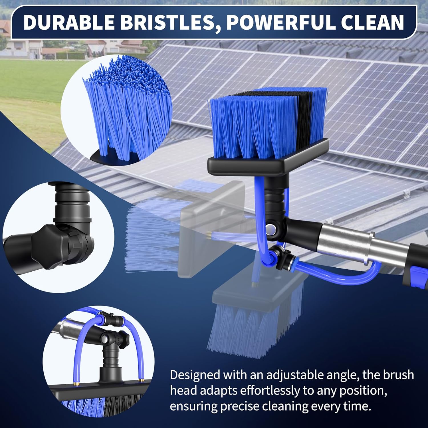 20FT Water Fed Solar Panel Cleaning Kit, Telescopic Solar Panel Cleaning Brush with Extension Pole & Soap Dispenser for Household & Outdoor