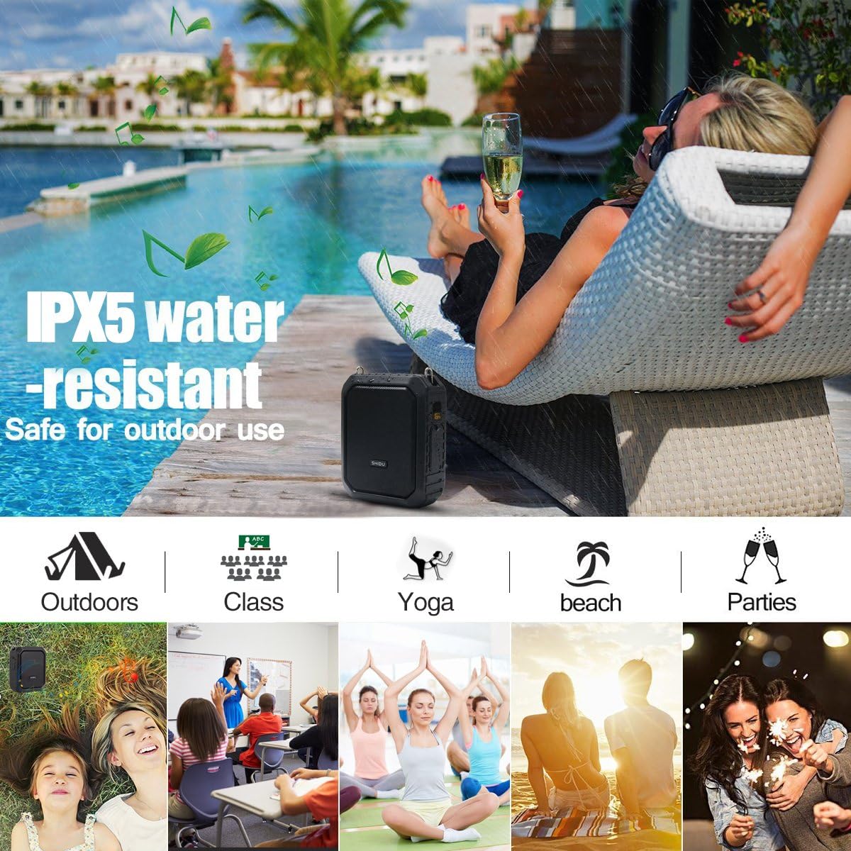 Wireless Voice Amplifier with Bluetooth 5.3 | 18W Portable PA System with Waist Clip, Waterproof Rechargeable Megaphone Microphone and Speaker for Teachers, Tour Guide, Presentation