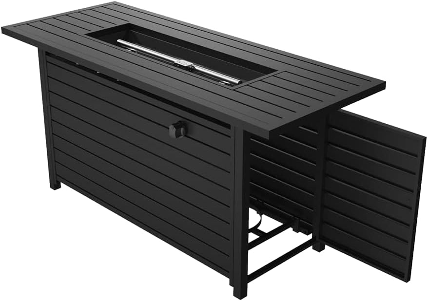 50 inch Gas Fire Pit Table Outdoor Propane Fire Pit Table, 50000BTU Fire Table, Retangular Black Firepit Table for Garden Backyard Deck Poolside Party